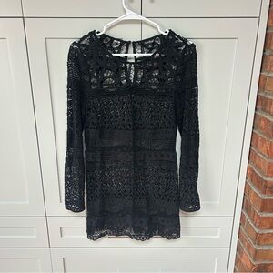 Lucky Brand Black Crochet Long-Sleeve Dress